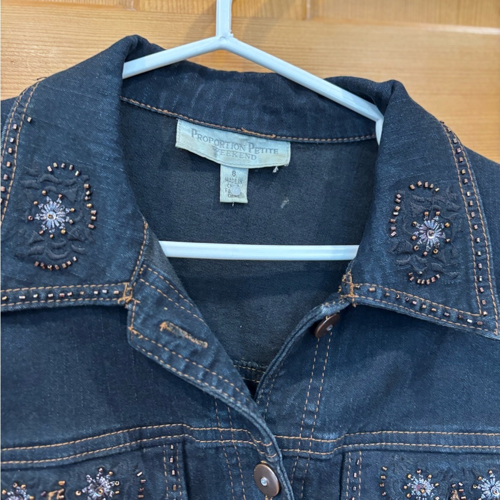Proportion Petite Women's Embellished Denim Jacket - Navy